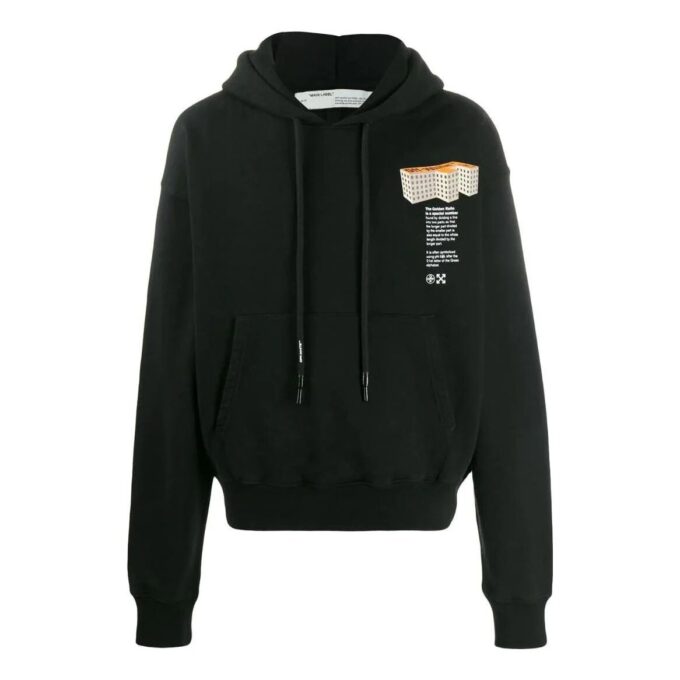 Off-White Men’ s SS22 Solid Color Printing Hooded Long Sleeves Version Black
