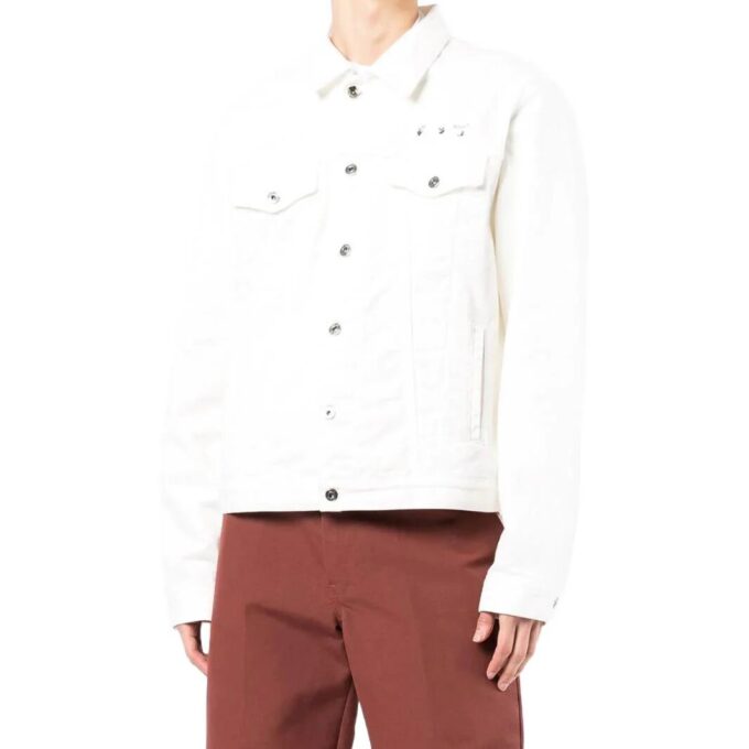Off-White Men’ s SS22 Solid Color Printing Long Sleeves Denim Version White Jacket