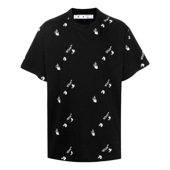 Off-White Men’ s SS22 Solid Color Round Neck Logo Printing Short Sleeve Black T-Shirt