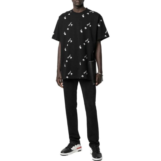 Off-White Men’ s SS22 Solid Color Round Neck Logo Printing Short Sleeve Black T-Shirt