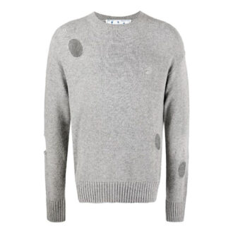 Off-White Men’ s SS22 Solid Color Round Neck Pullover Long Sleeves Wool Sweater Gray