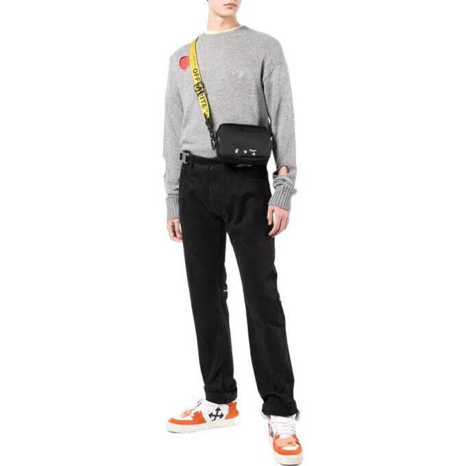Off-White Men’ s SS22 Solid Color Round Neck Pullover Long Sleeves Wool Sweater Gray