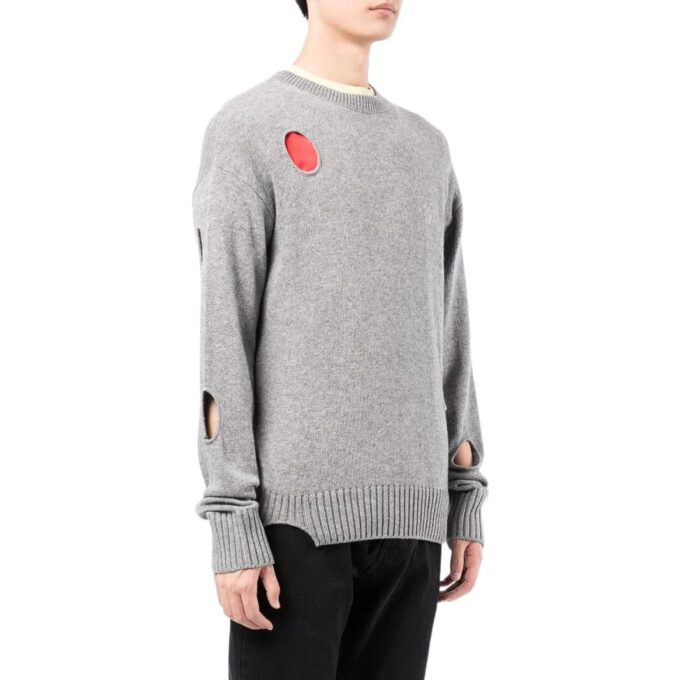 Off-White Men’ s SS22 Solid Color Round Neck Pullover Long Sleeves Wool Sweater Gray