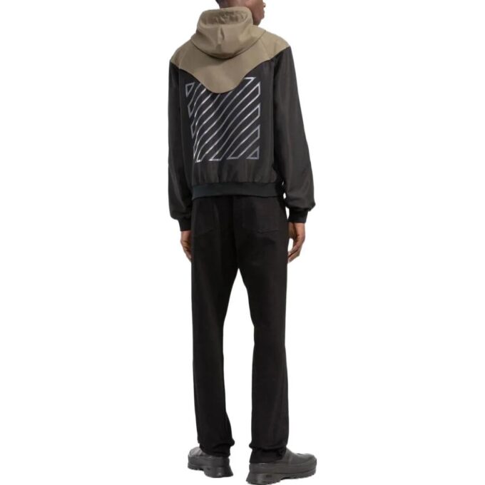 Off-White Men’ s SS22 Splicing Contrasting Colors Casual Hooded Jacket Version Khaki