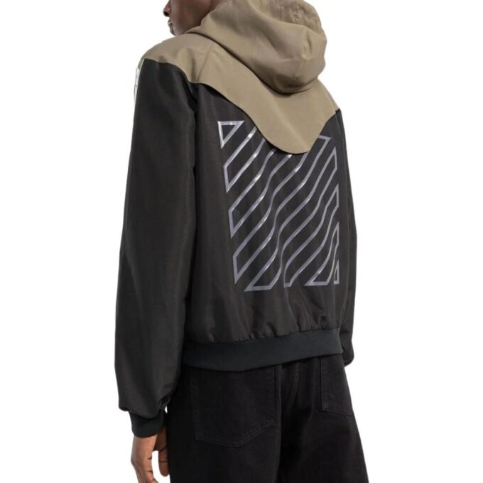 Off-White Men’ s SS22 Splicing Contrasting Colors Casual Hooded Jacket Version Khaki
