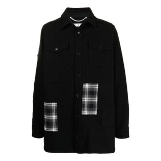 Off-White Men’ s SS22 Version Logo Printing Plaid Pocket Lapel Jacket Black