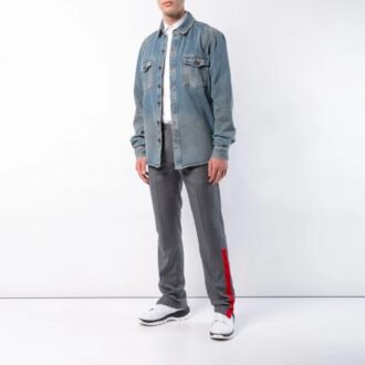 Off-White Men’ s Stripe Pattern Casual Long Pants/Trousers Slim Fit Gray Off-White Men’ s Stripe Pattern Casual Long Pants/Trousers Slim Fit Gray