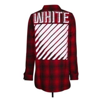 Off-White Men’ s Stripe Plaid Red Shirt Off-White Men’ s Stripe Plaid Red Shirt