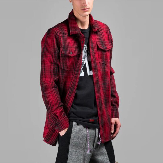Off-White Men’ s Stripe Plaid Red Shirt