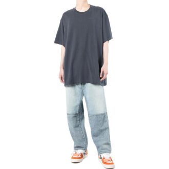 Off-White Men’ s Stripe Printing Short Sleeve Loose Fit Navy Blue T-Shirt Off-White Men’ s Stripe Printing Short Sleeve Loose Fit Navy Blue T-Shirt