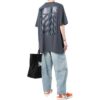 Off-White Men’ s Stripe Printing Short Sleeve Loose Fit Navy Blue T-Shirt