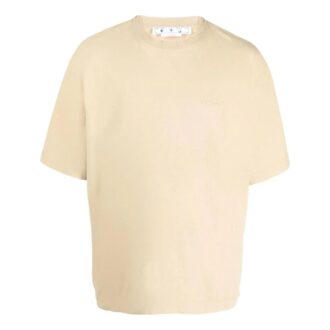 Off-White Men’ s Stripe Round Neck Short Sleeve Beige T-Shirt Off-White Men’ s Stripe Round Neck Short Sleeve Beige T-Shirt