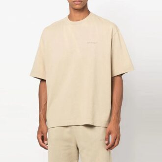 Off-White Men’ s Stripe Round Neck Short Sleeve Beige T-Shirt Off-White Men’ s Stripe Round Neck Short Sleeve Beige T-Shirt