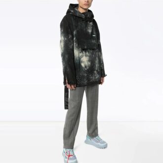 Off-White Men’ s Tie Dye Crystal Pullover Hooded Jacket Loose Fit Black