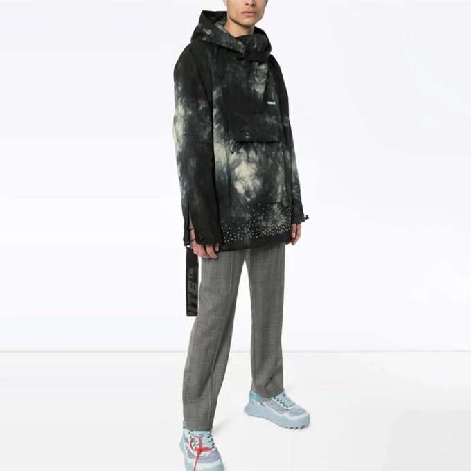 Off-White Men’ s Tie Dye Crystal Pullover Hooded Jacket Loose Fit Black