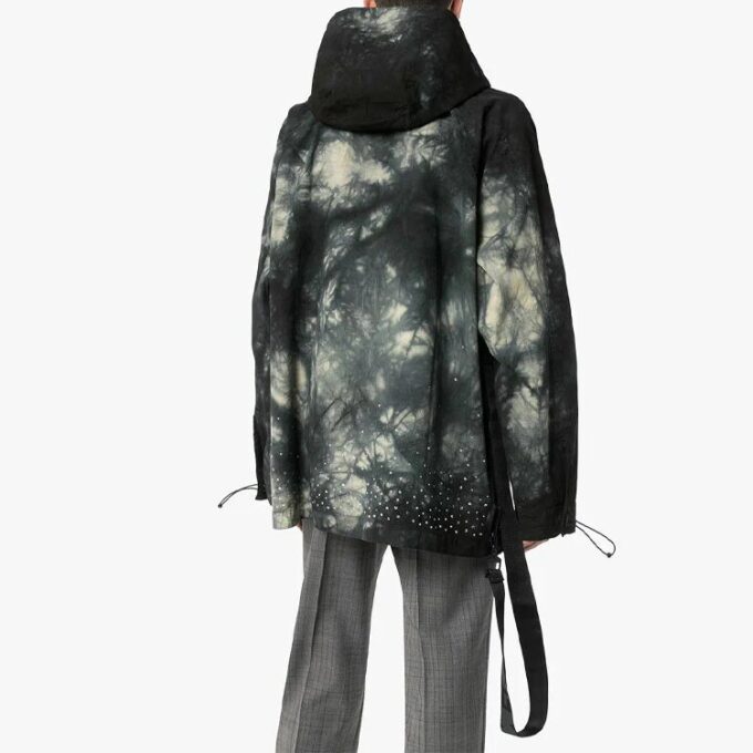 Off-White Men’ s Tie Dye Crystal Pullover Hooded Jacket Loose Fit Black