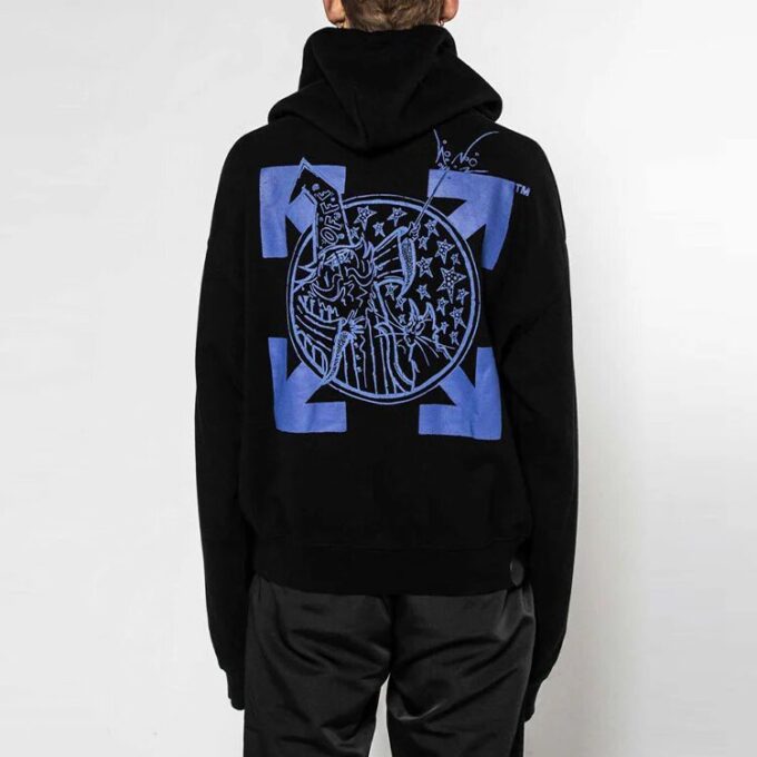 Off-White Men’ s Wizard and Cat Over Arrow Logo Loose Fit Black
