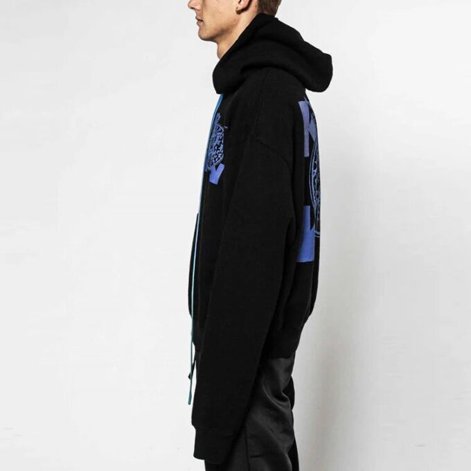 Off-White Men’ s Wizard and Cat Over Arrow Logo Loose Fit Black