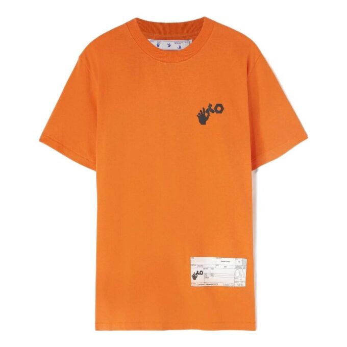 Off-White Men’ s x Teenage Engineering Crossover SS22 Logo Printing Round Neck Short Sleeve Orange T-Shirt
