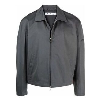 Off-White Men’ s Zipper Shirt Jacket Loose Fit Dark Grey