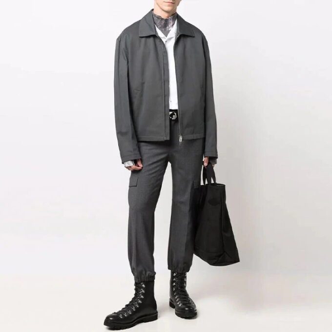 Off-White Men’ s Zipper Shirt Jacket Loose Fit Dark Grey