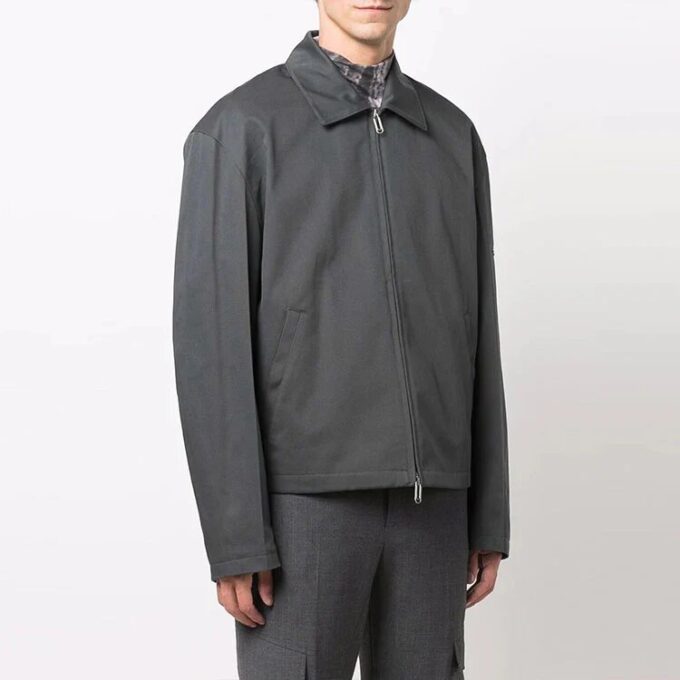 Off-White Men’ s Zipper Shirt Jacket Loose Fit Dark Grey