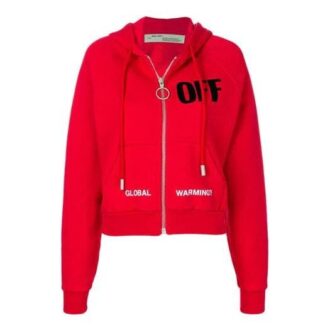 Off-White Micro Mark Hooded Casual Zipper Hoodie Jacket Loose Fit Red