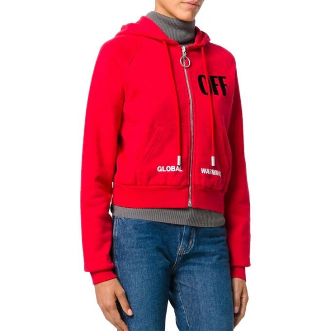 Off-White Micro Mark Hooded Casual Zipper Hoodie Jacket Loose Fit Red
