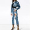Off-White Short Zipper Jean Jacket Blue
