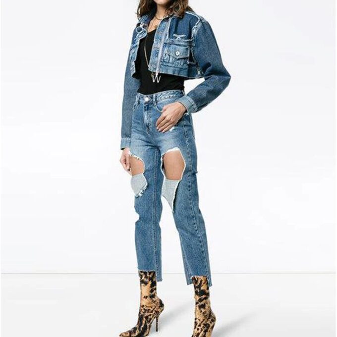 Off-White Short Zipper Jean Jacket Blue