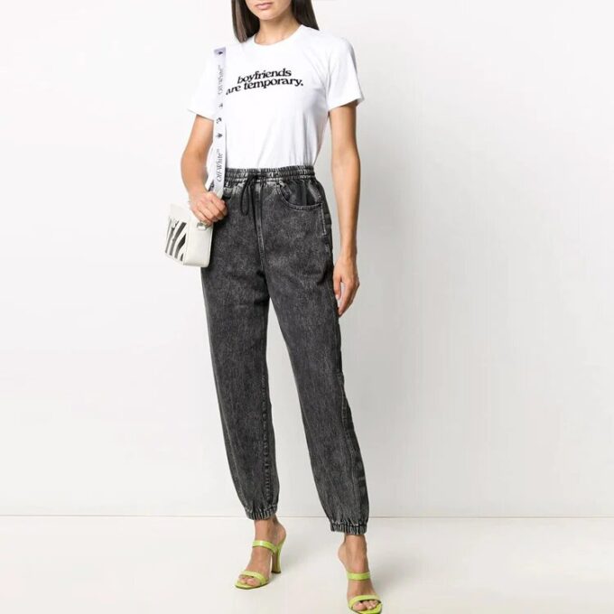 Off-White Slogan Alphabet Printing Short Sleeve Slim Fit Version White