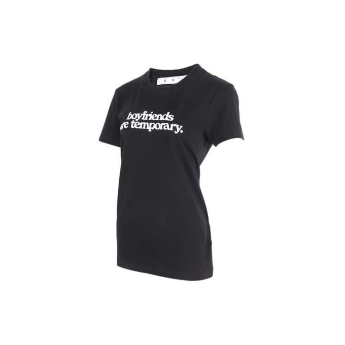 Off-White Slogan Printing Short Sleeve Slim Fit Black T-Shirt
