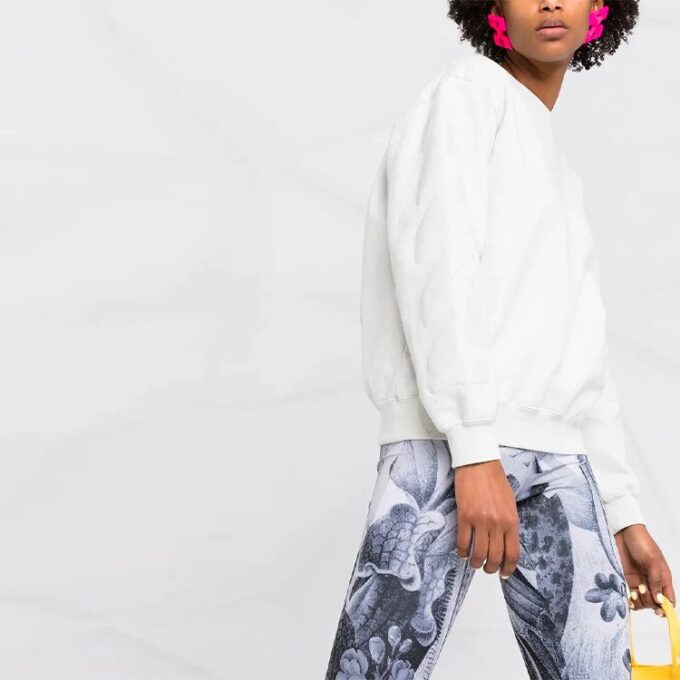 Off-White SS21 Arrow Logo Printing Sports Round Neck Hoodie Version White