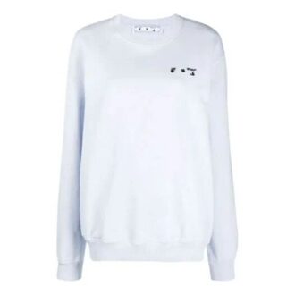 Off-White SS21 Chest Logo Embroidered Round Neck Light Blue Hoodie