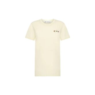 Off-White SS21 Flowers Embroidered Arrow Short Sleeve Creamy White