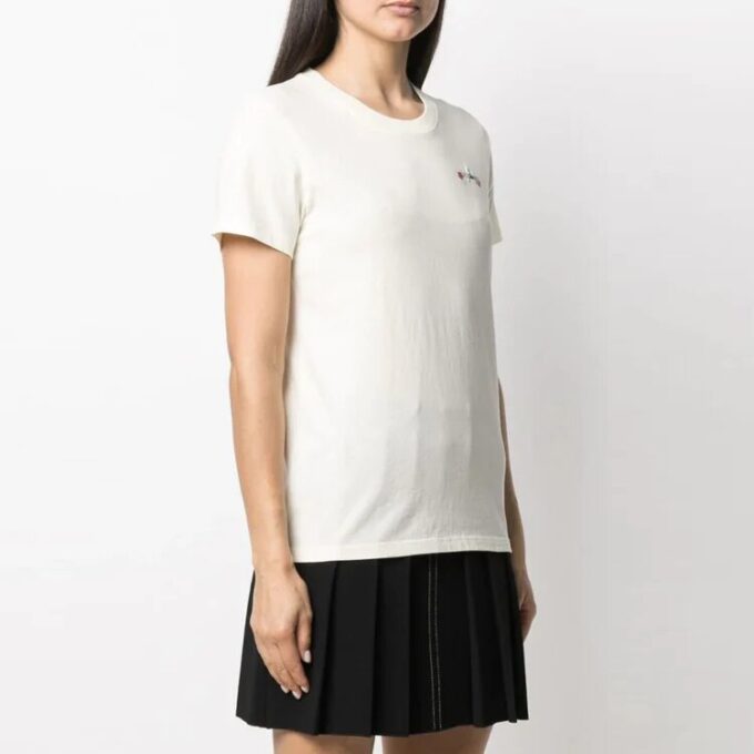 Off-White SS21 Flowers Embroidered Arrow Short Sleeve Creamy White