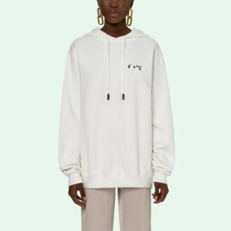 Off-White SS21 Logo Embroidered Arrow Hoodie Loose Fit White