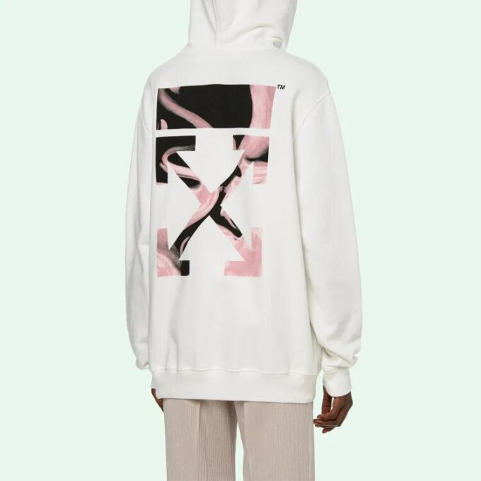 Off-White SS21 Logo Embroidered Arrow Hoodie Loose Fit White
