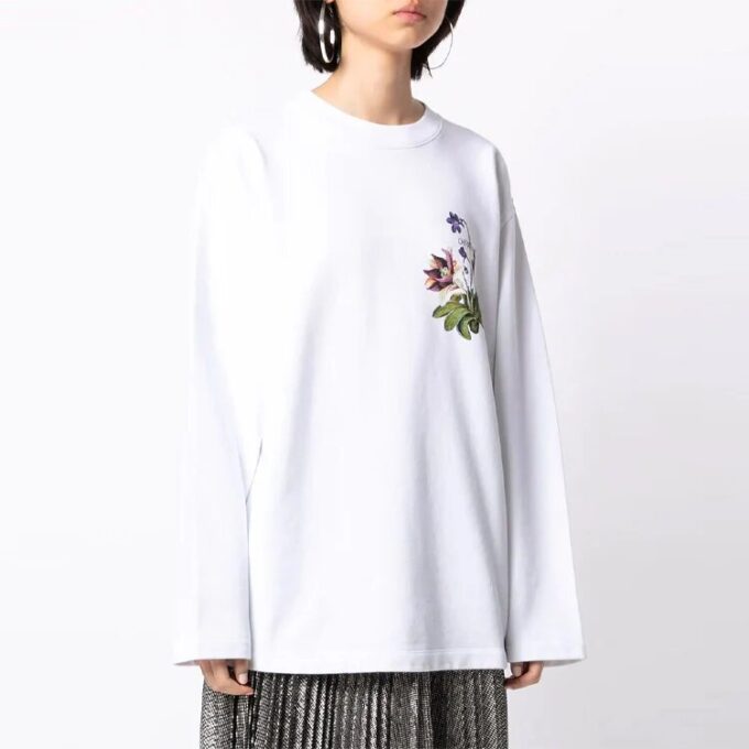 Off-White SS21 Pattern Printing Loose Round Neck Long Sleeves White Hoodie