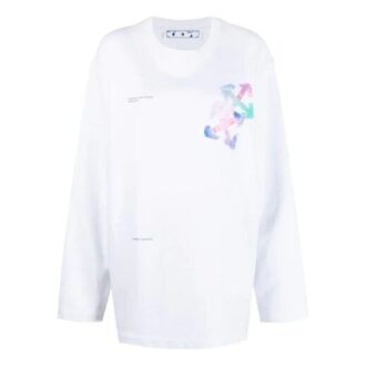 Off-White SS21 Printing Logo Pattern Round Neck Pullover Loose Fit White Hoodie