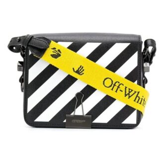 Off-White Stripe Binder-Clip Shoulder Bag Black / White / Yellow