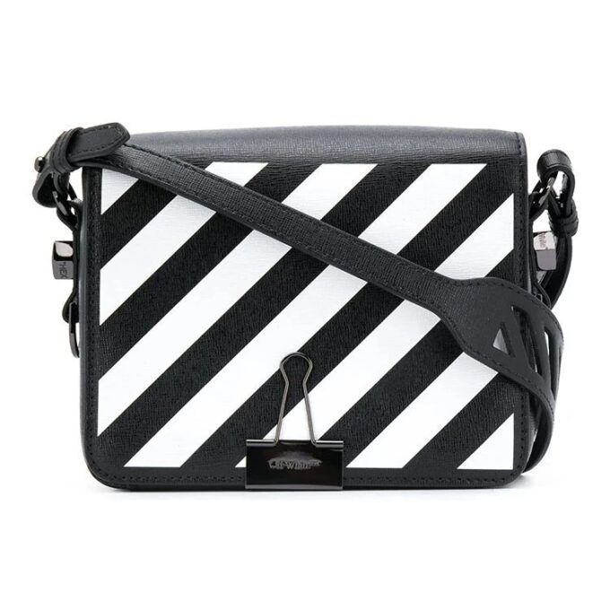 Off-White Stripe Binder-Clip Shoulder Bag Black / White / Yellow