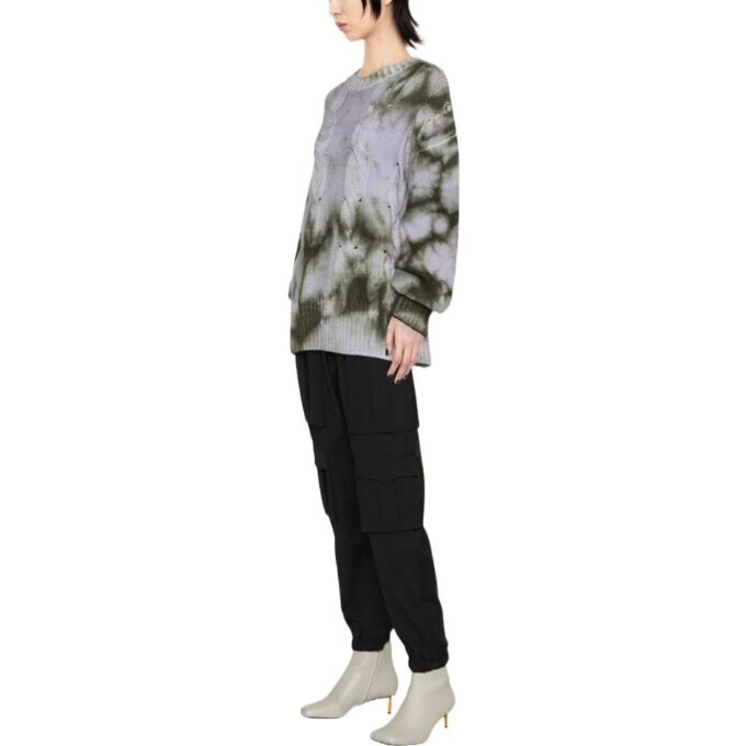 Off-White Tie-Dye Print Cable Knit Sweater “Grey Green”