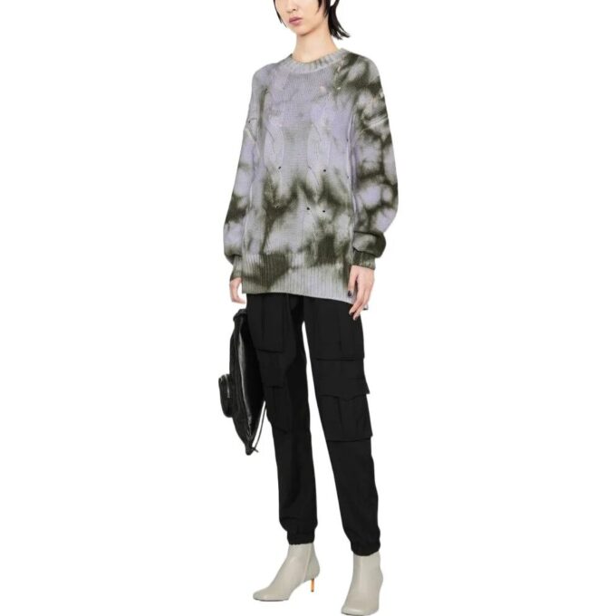 Off-White Tie-Dye Print Cable Knit Sweater “Grey Green”