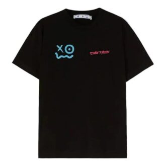 Off-White x Andr / Crossover Logo Smiling Face Round Neck Printing Short Sleeve Black T-Shirt Off-White x Andr / Crossover Logo Smiling Face Round Neck Printing Short Sleeve Black T-Shirt