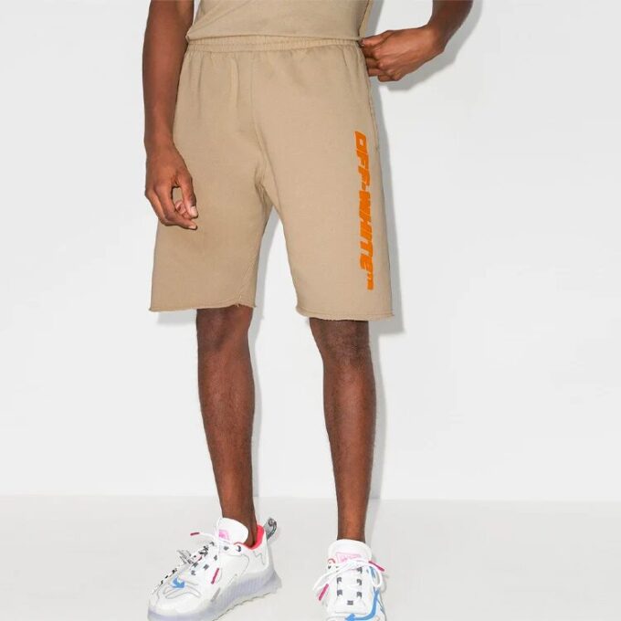 Off-White x Browns 50 Crossover Embroidered Logo Loose Sports Shorts Ordinary Version Khaki