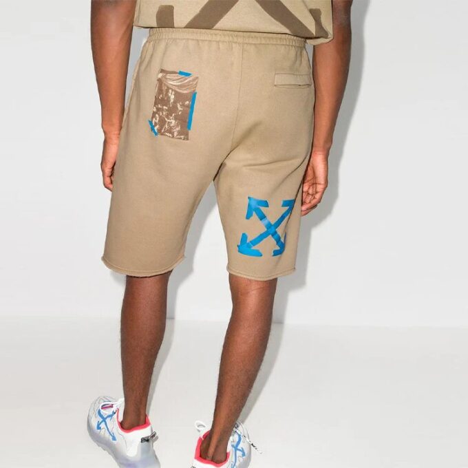 Off-White x Browns 50 Crossover Embroidered Logo Loose Sports Shorts Ordinary Version Khaki