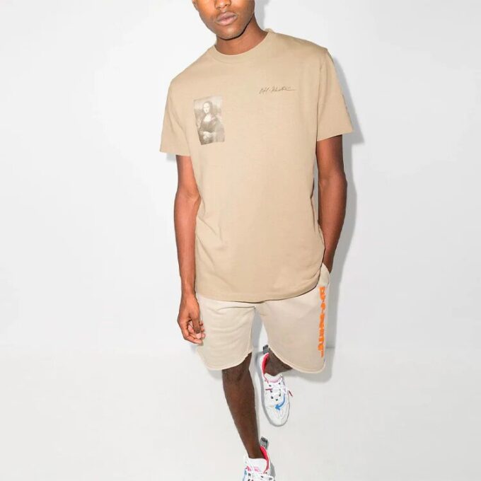 Off-White x Browns 50 Crossover Logo Printing Loose Round Neck Short Sleeve Ordinary Version Beige