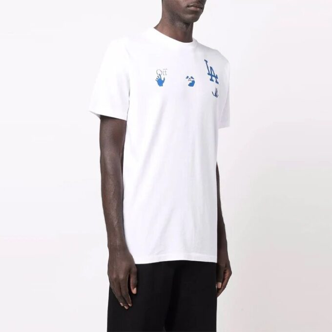 Off-White x New Era x MLB Crossover SS22 LA Dodgers Logo Printing Short Sleeve Ordinary Version White