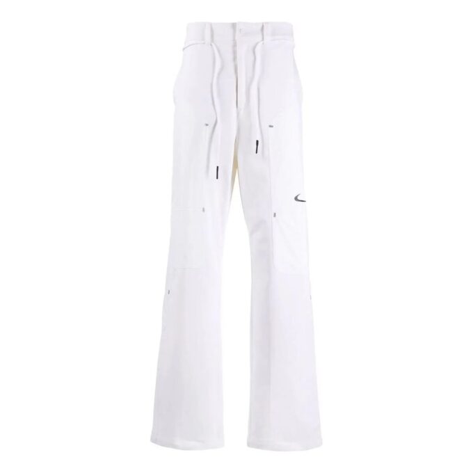 Off-White x Nike Crossover Solid Color Small Logo Printing Straight-Leg Casual Pants/Trousers White